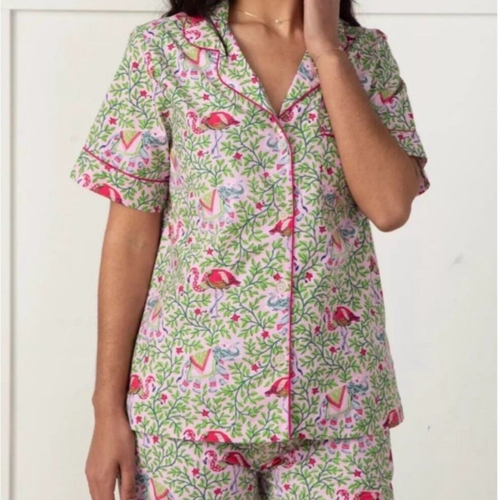 Printfresh Organic Cotton Flamingo Elephant Rose Garden Pajama Top Size L